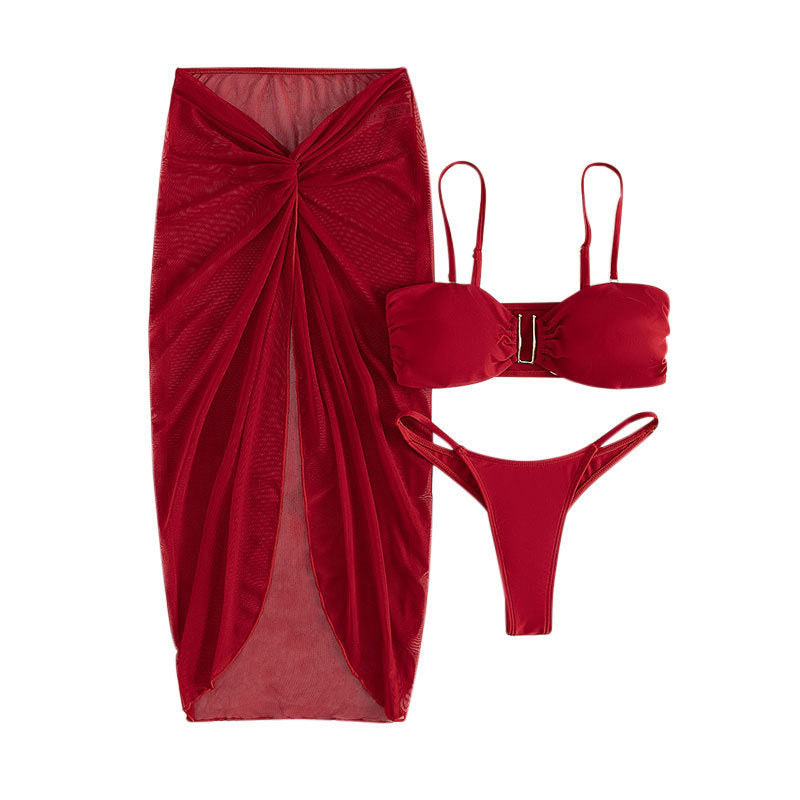 Damen Bikini-Set mit hoch geschnittenem Slip und verstellbarem Wickeltuch Drune