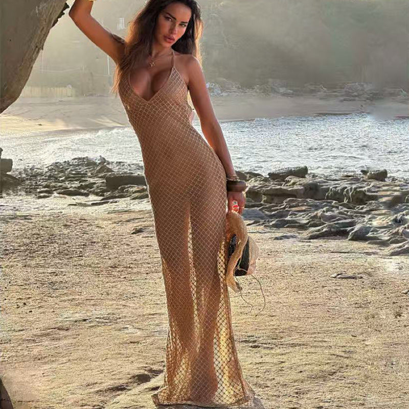 Damen Netzkleid im sexy V-Ausschnitt Design Drune