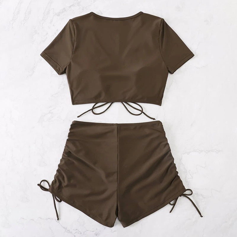 Damen Crop-Top Bikini-Set mit verstellbaren Rüschen und hoch tailliertem Slip Drune