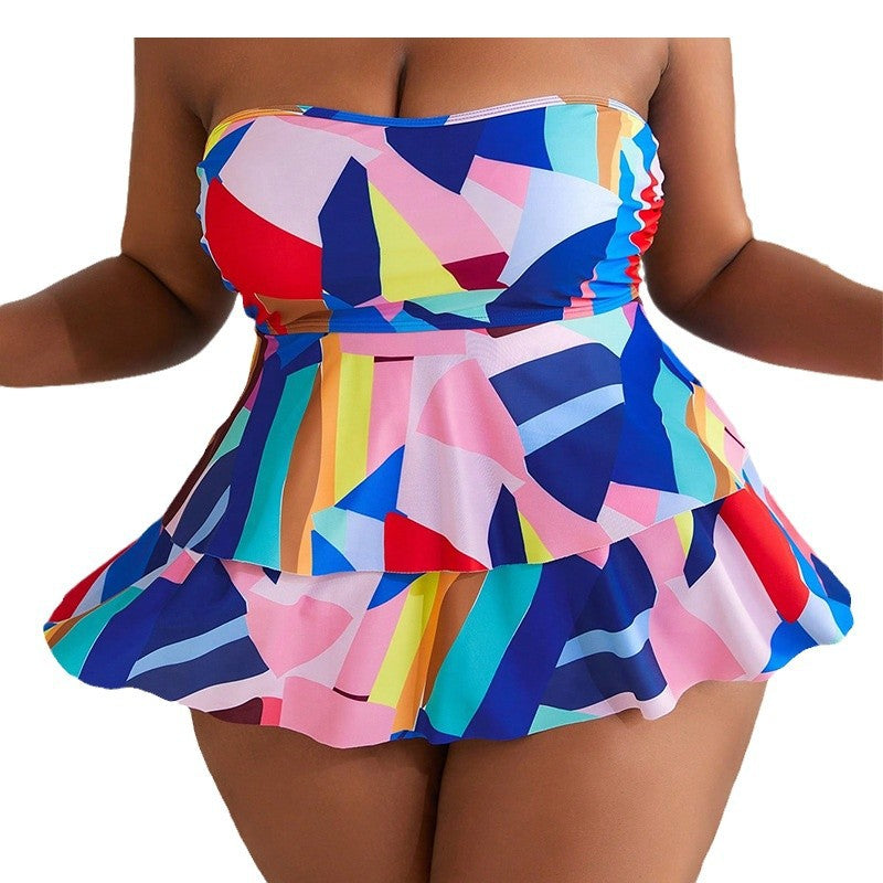 Damen Bandeau-Badeanzug mit fließendem Rock und lebhaftem Muster Drune