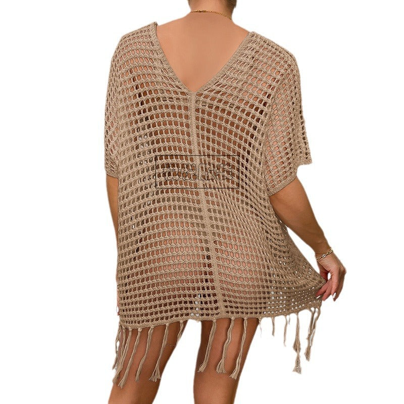 Damen Häkel-Strandtunika mit Fransen und transparentem Design Drune