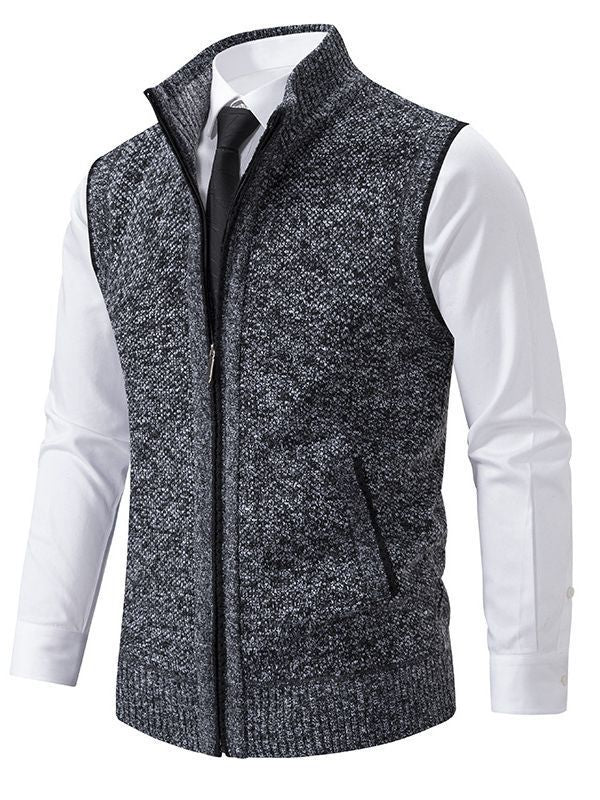 Herren elegante Strickweste mit hohem Kragen und praktischen Reißverschlusstaschen Drune