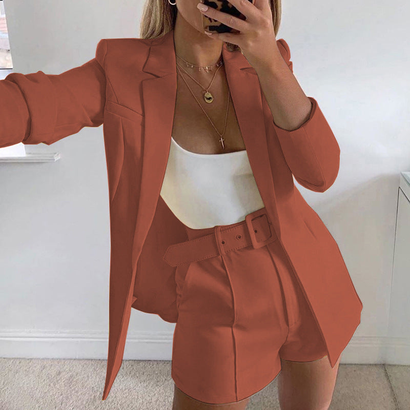Damen Modisches Blazer-Set mit figurbetontem Schnitt und hoch taillierten Shorts Drune