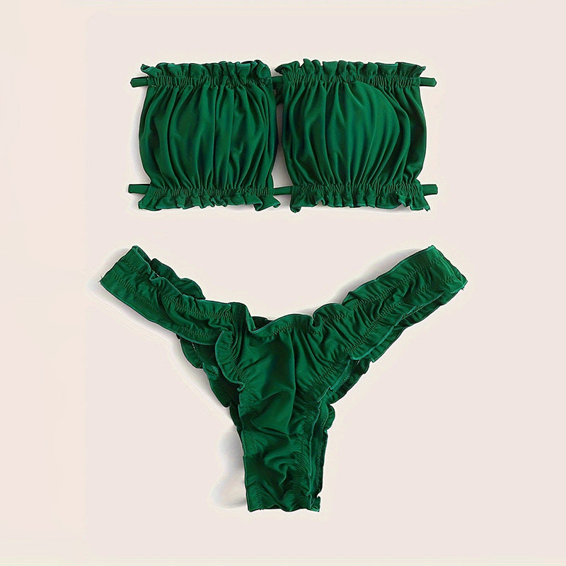 Damen Bandeau-Bikini mit gerafftem Design und Seitenschnürung Drune