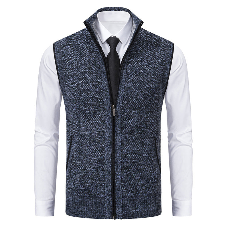 Herren elegante Strickweste mit hohem Kragen und praktischen Reißverschlusstaschen Drune