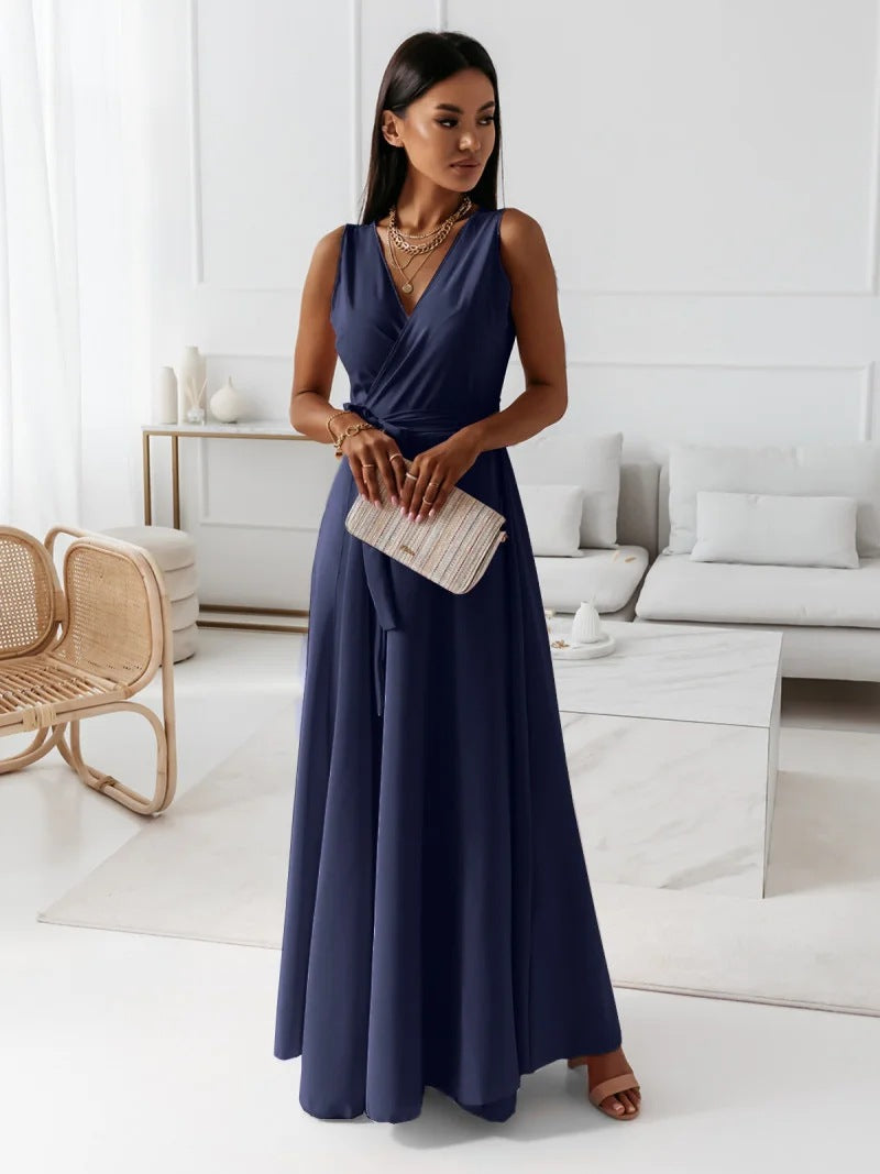 Damen Sommer Wickel Hochzeitsgast Maxikleid