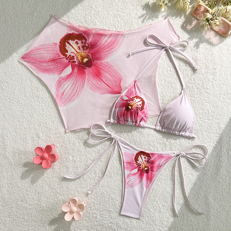 Damen Bikini-Set mit floralem Design und transparentem Cover-Up Drune