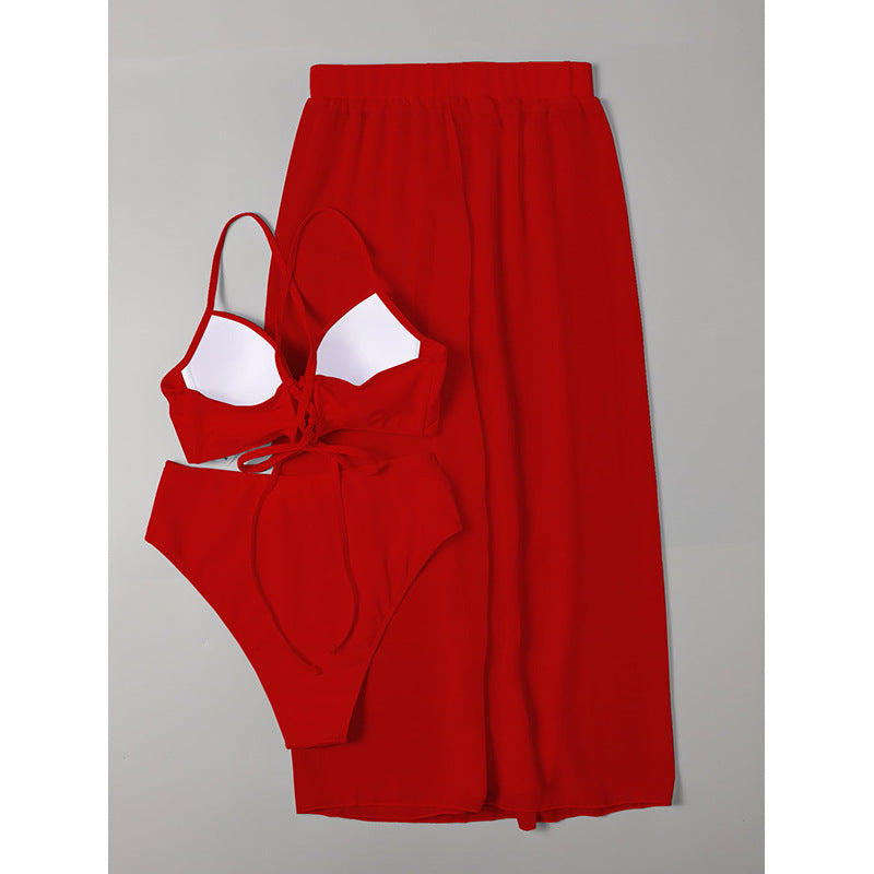 Damen Bikini-Set mit hochgeschnittenem Höschen und luftiger Wickelrock Drune