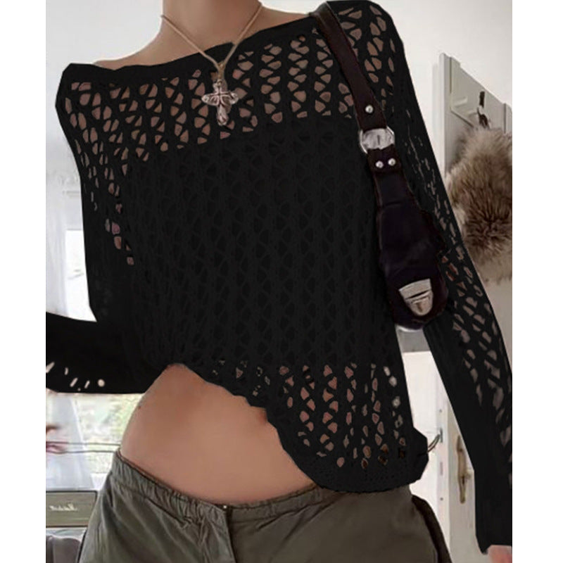 Damen luftiges Häkeloberteil mit weitem Schnitt und transparentem Design Drune