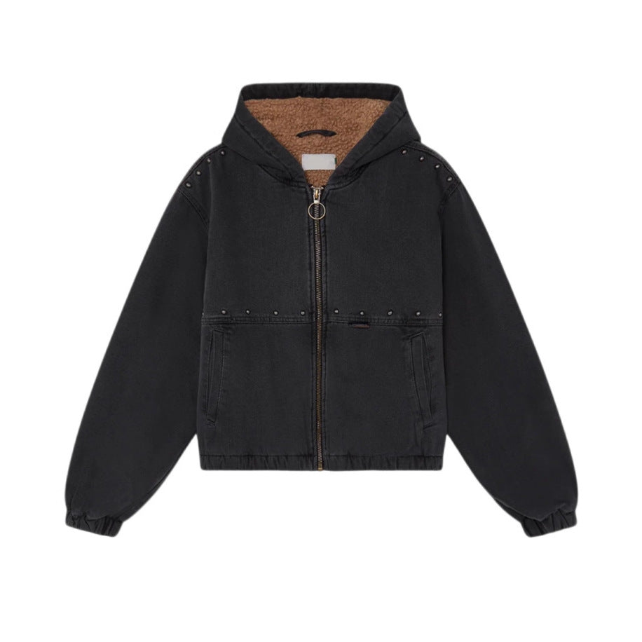 Damen Jeansjacke mit Kapuze und Taschen Drune