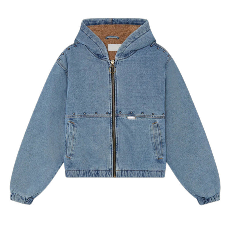 Damen Jeansjacke mit Kapuze und Taschen Drune