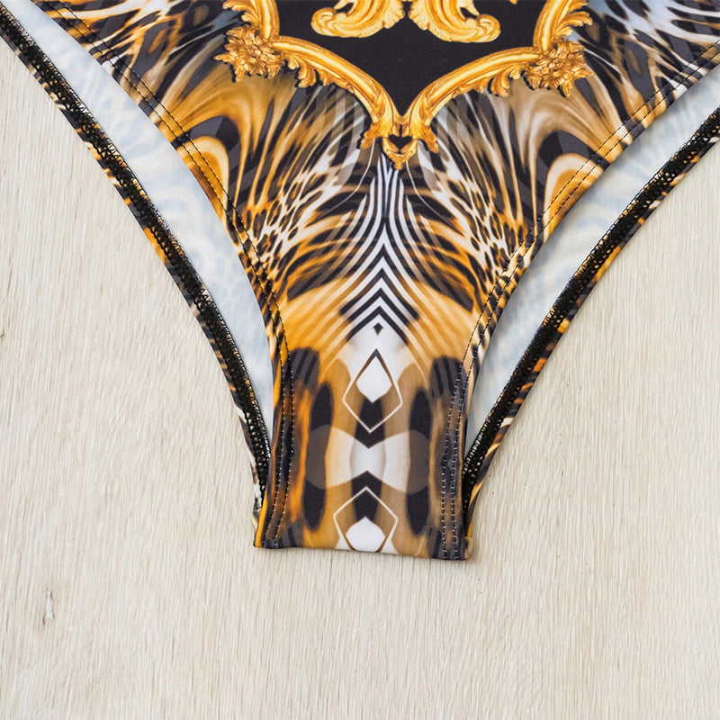 Damen Einteiler Badeanzug mit modischen Rüschendetails und opulentem Tierdruck Drune