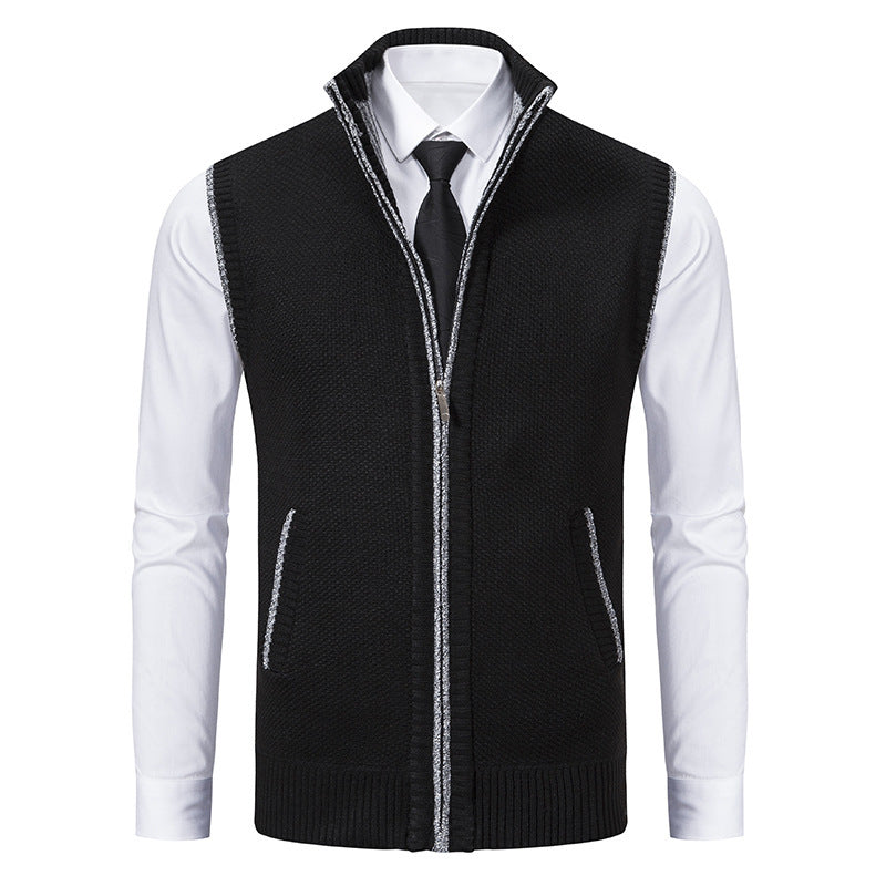 Herren elegante Strickweste mit hohem Kragen und praktischen Reißverschlusstaschen Drune
