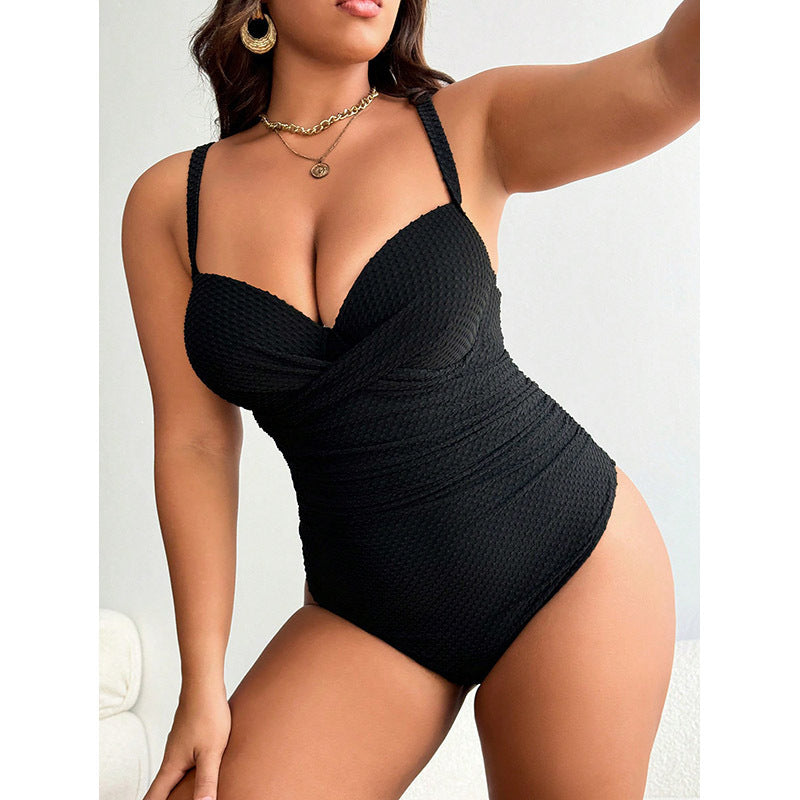 Damen Einteiler Badeanzug mit raffiniertem Wickeldetail Drune