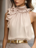 Damen Elegante Bluse mit Rüschendetails und hochgeschlossenem Kragen Drune