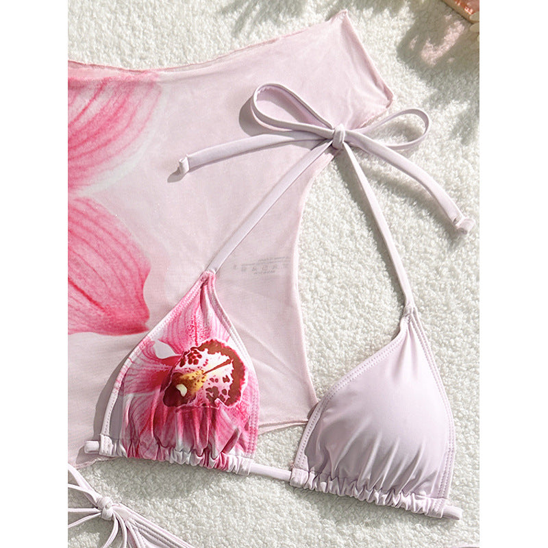 Damen Bikini-Set mit floralem Design und transparentem Cover-Up Drune