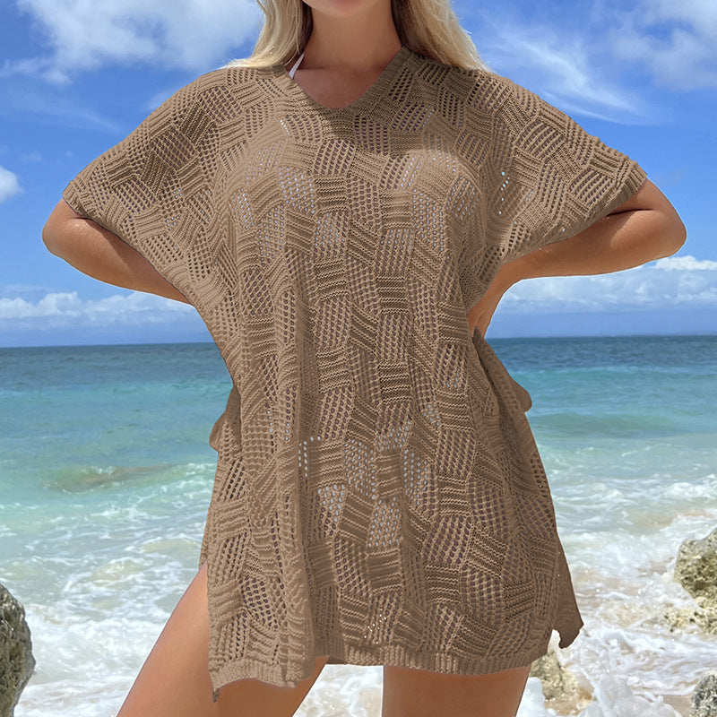 Damen luftiger Häkel-Strandüberwurf mit modernem Netzdesign Drune