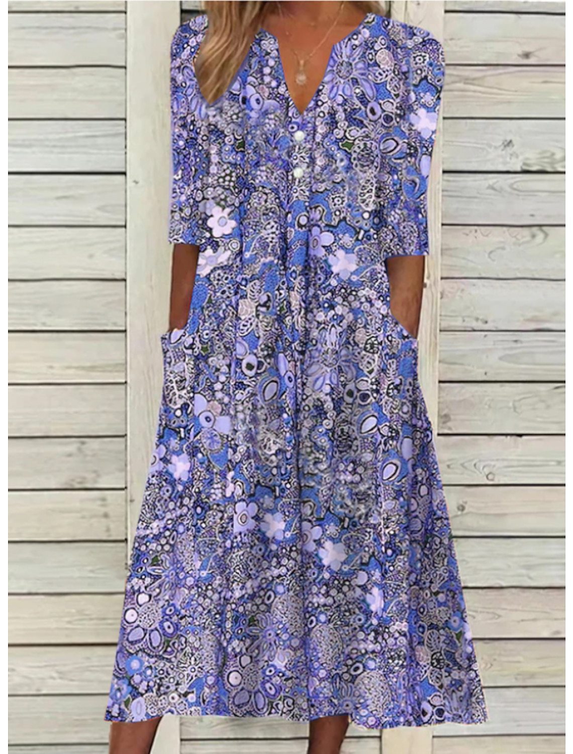 Damen V-Ausschnitt Blumig Sommer Midikleid