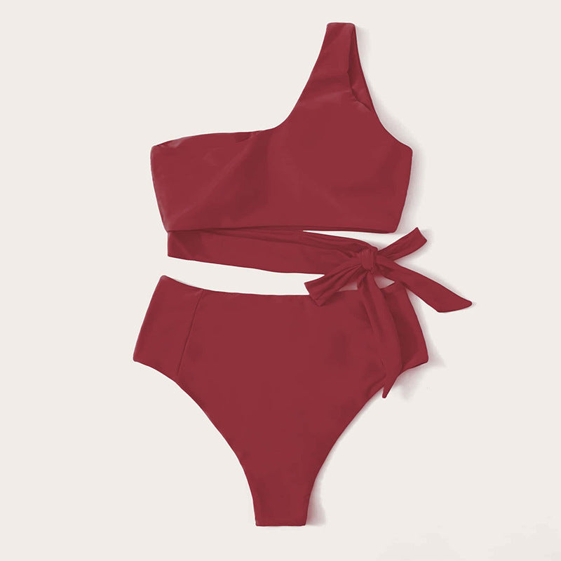 Damen Einseitiger Bikini-Set mit innovativem Wickel-Design und hohem Taillenschnitt Drune