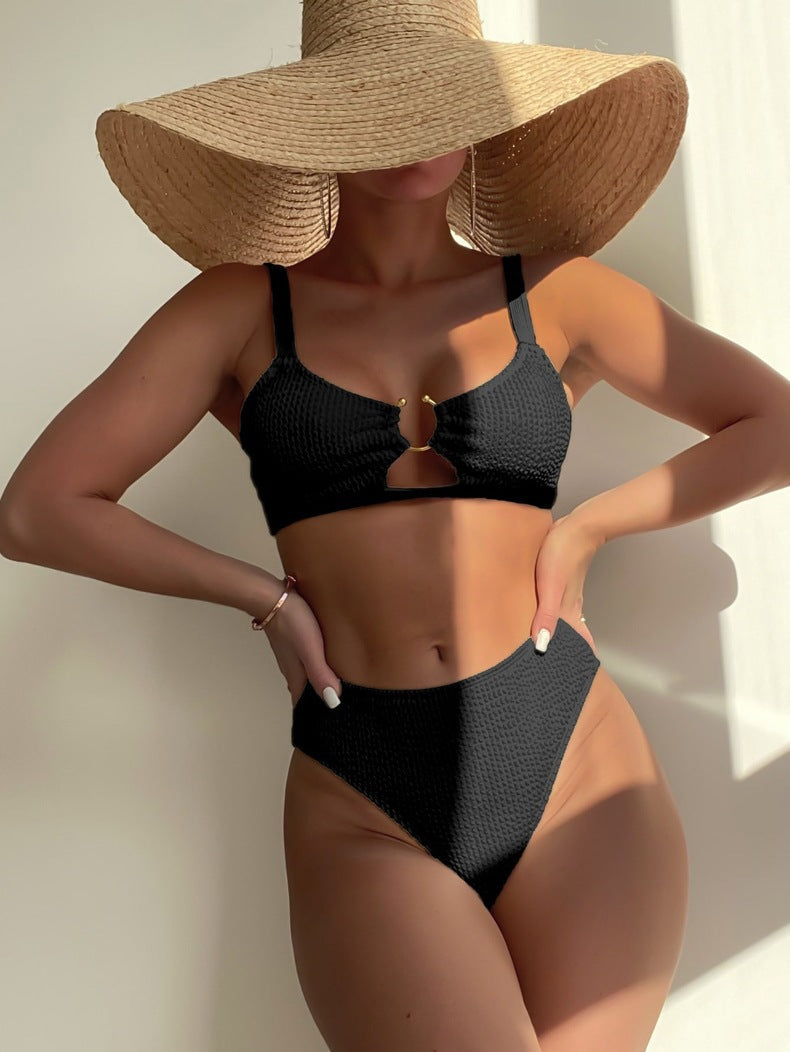 Damen Bikini-Set mit hohem Taillenschnitt und verzierten Trägern Drune