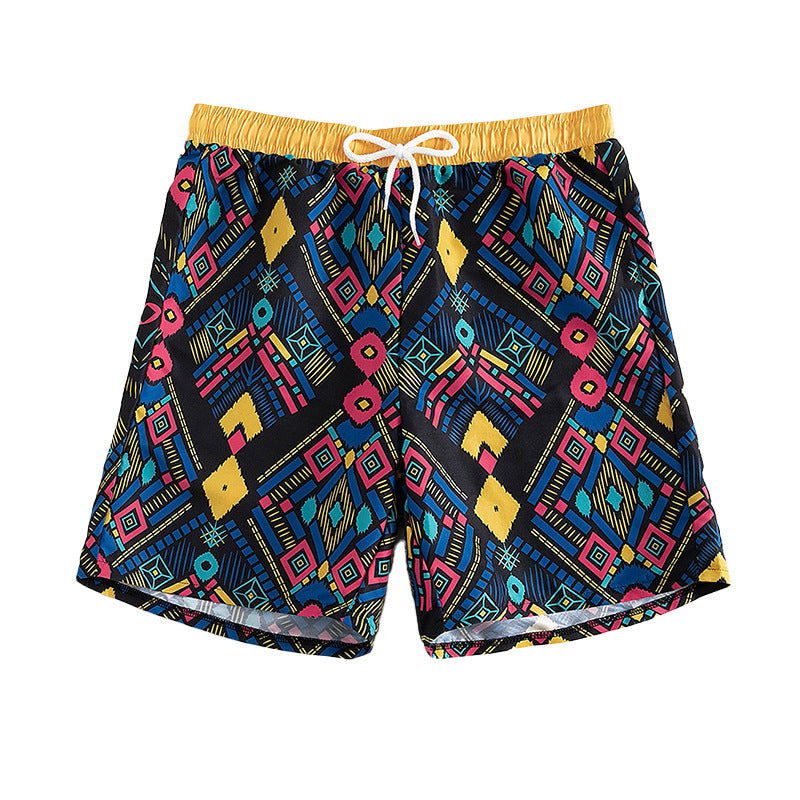 Damen Badeshorts mit elastischem Bund und farbigen geometrischen Mustern Drune
