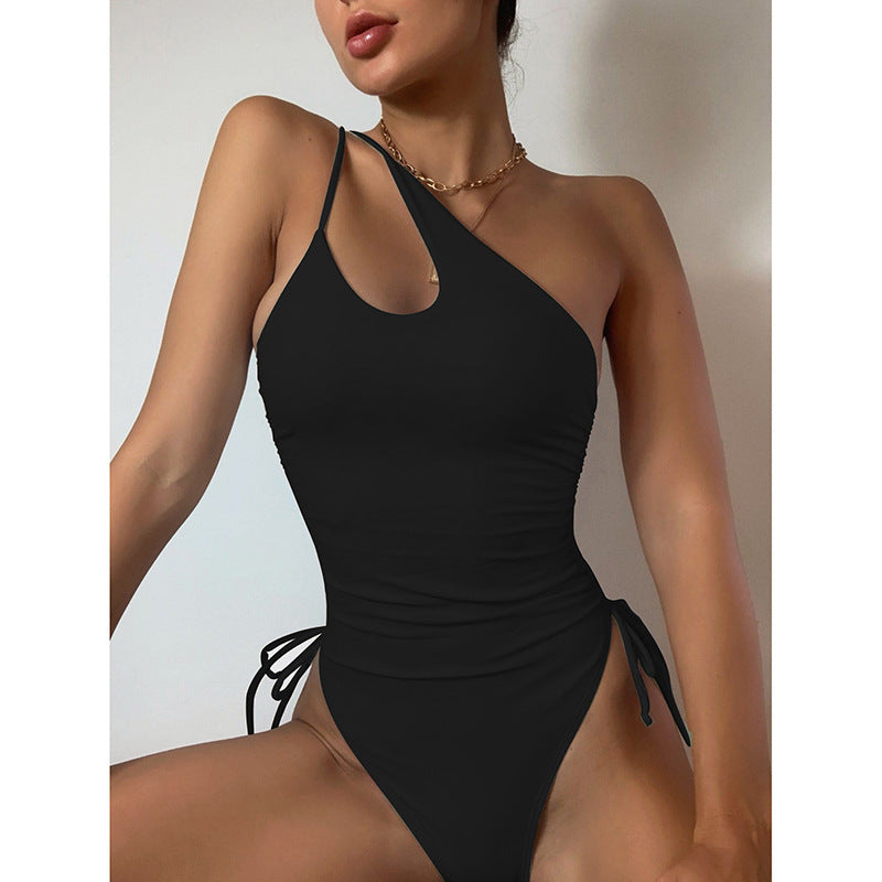 Damen Einseitiger Badeanzug mit Raffung und asymmetrischem Schnitt Drune