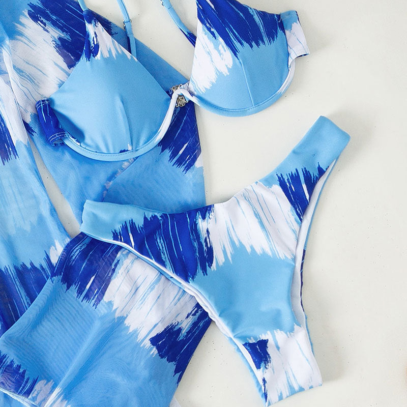 Damen Bikini-Set mit elegantem Cover-Up und verführerischem V-Ausschnitt Drune