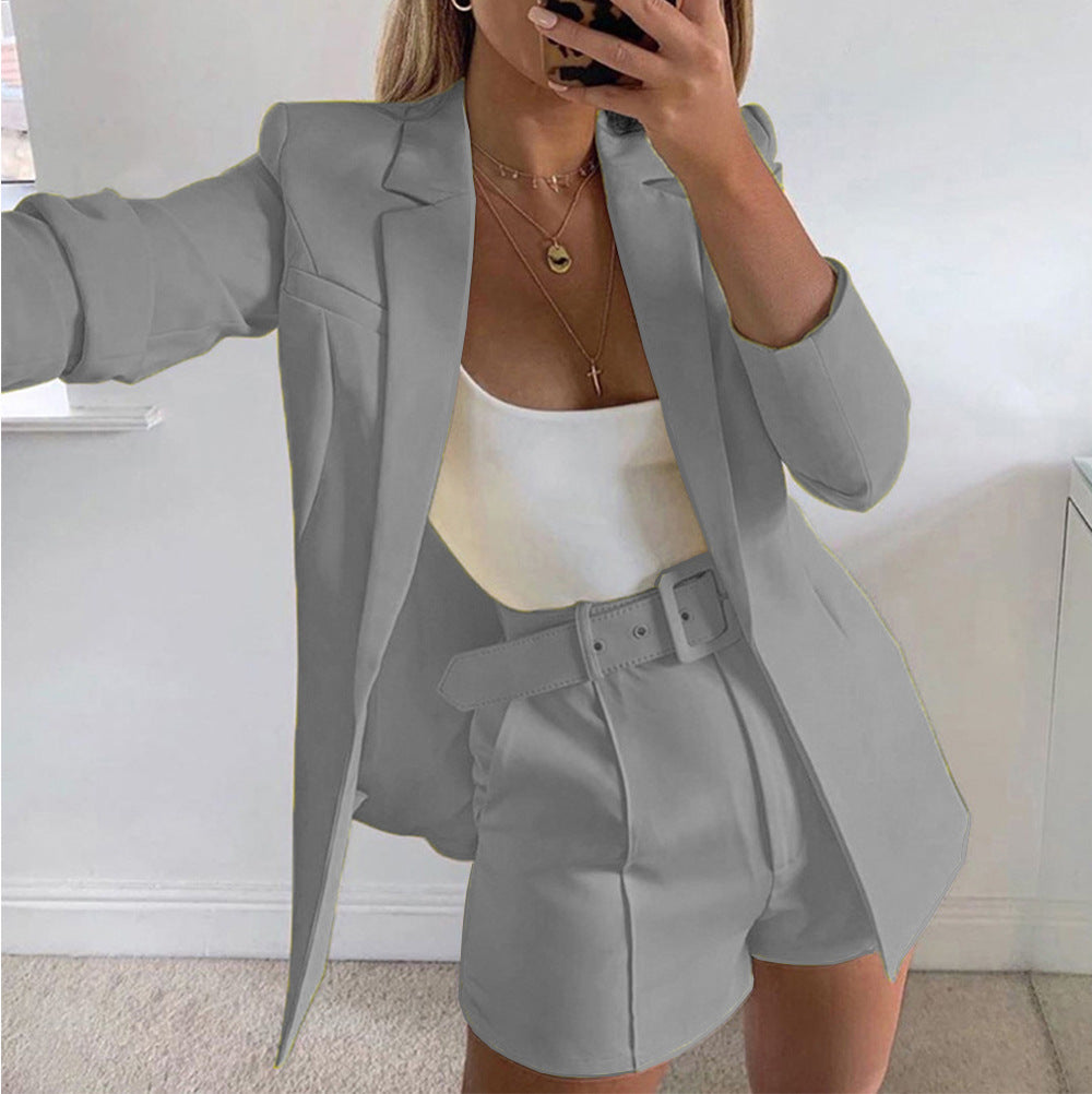 Damen Modisches Blazer-Set mit figurbetontem Schnitt und hoch taillierten Shorts Drune