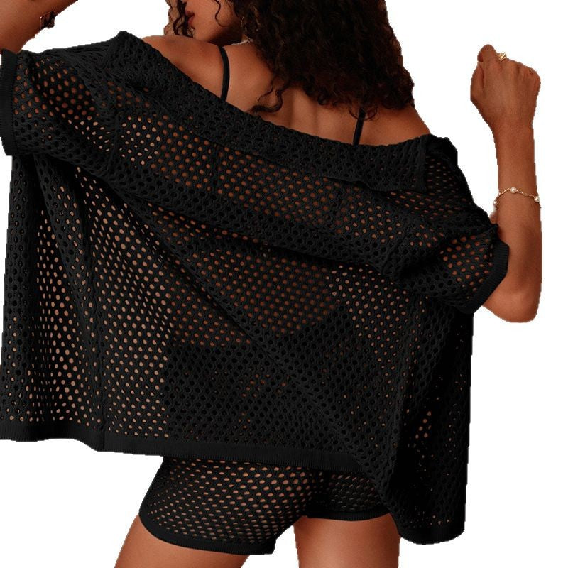 Damen luftige Strickjacke mit lockerer Passform und eleganter Schnürung Drune