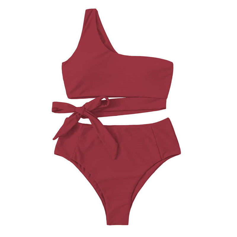 Damen Einseitiger Bikini-Set mit innovativem Wickel-Design und hohem Taillenschnitt Drune