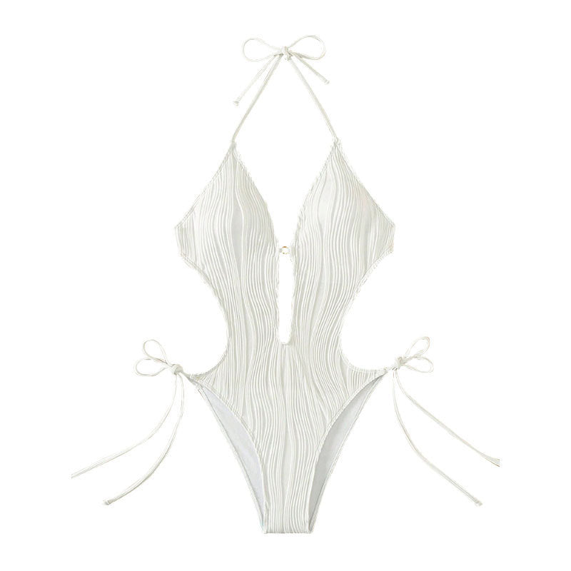 Damen Einteiler Badeanzug mit modischem Cut-Out und elastischem Wickeldetail Drune