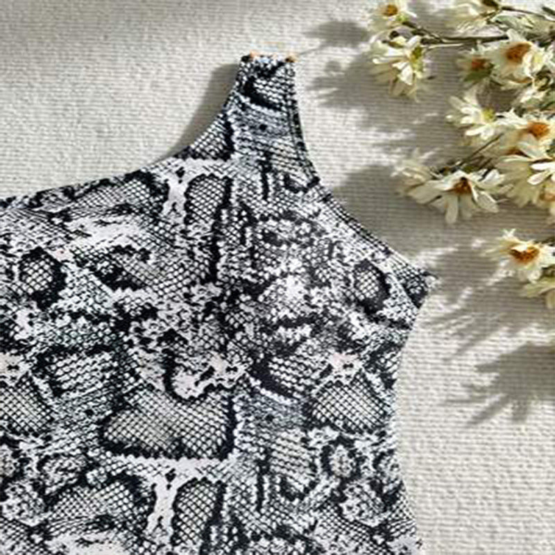 Damen Einteiliger Badeanzug mit asymmetrischem Design und schickem Schlangenmotiv Drune