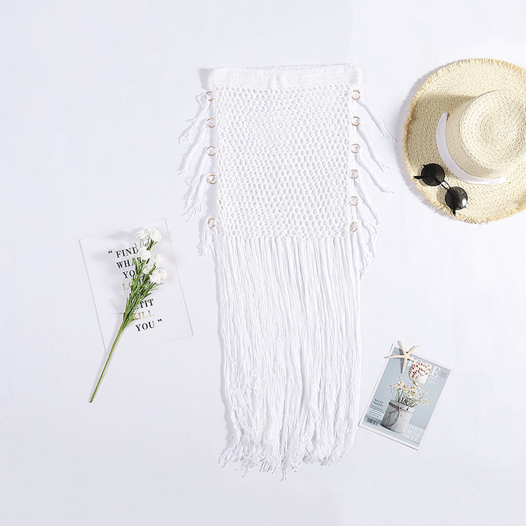 Damen Häkel-Strandponcho mit Fransen und dekorativen Muscheldetails Drune