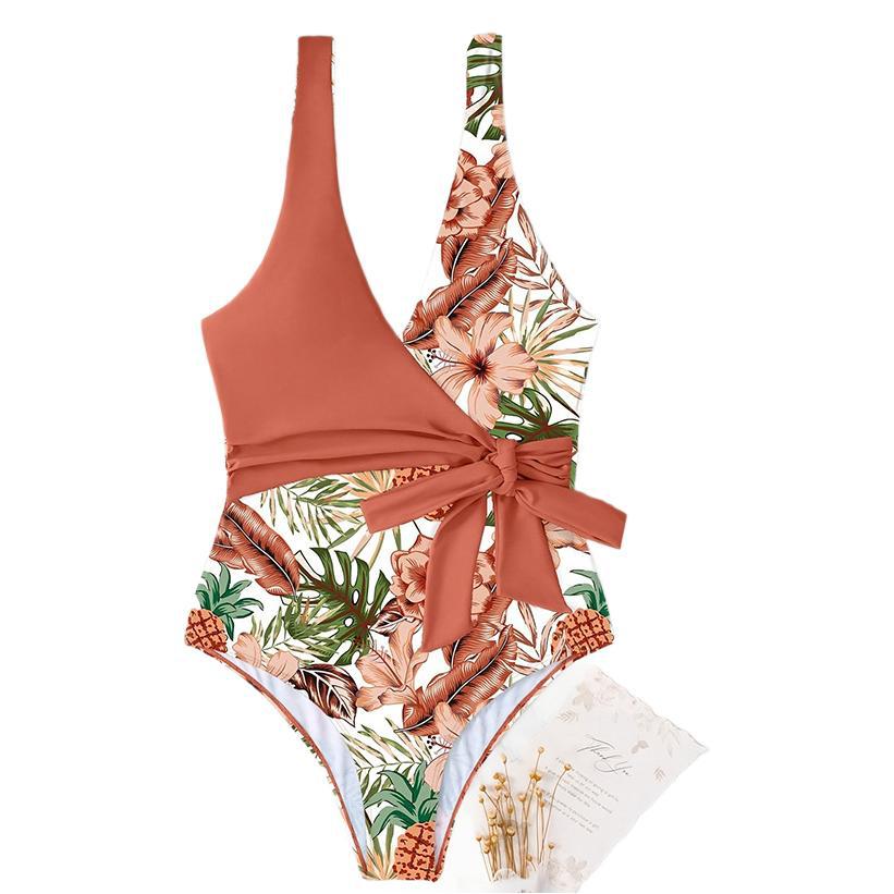 Damen Einteiliger Badeanzug mit lässigem Wickeldesign und floralem Muster Drune