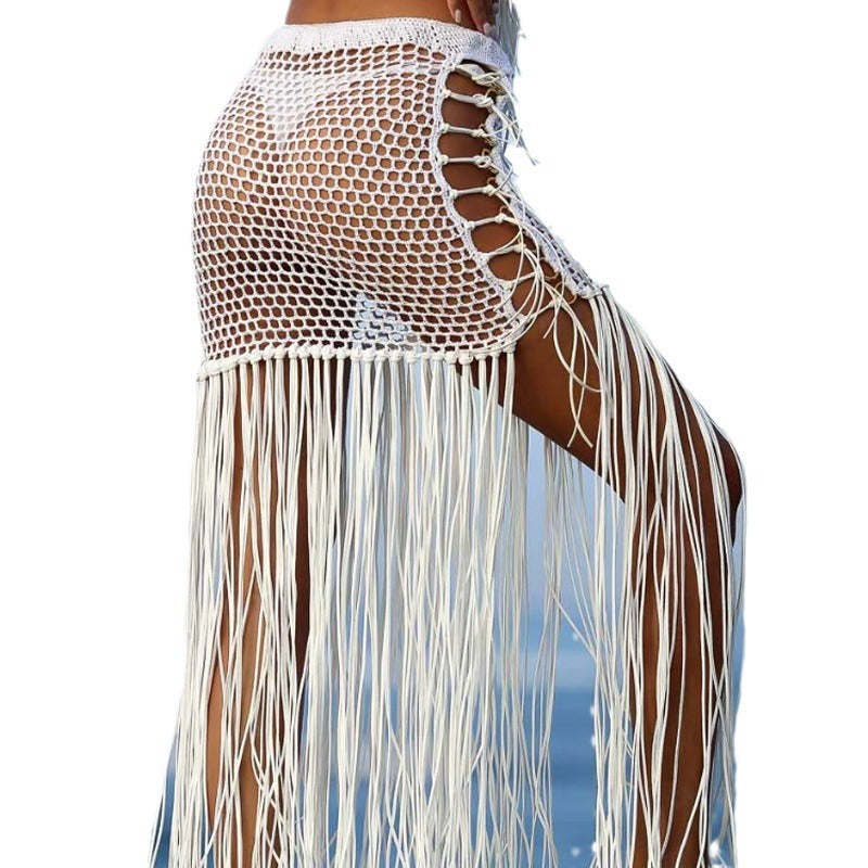 Damen Häkel-Strandponcho mit Fransen und dekorativen Muscheldetails Drune