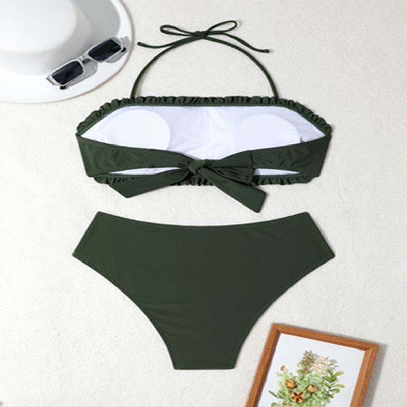 Damen Bikini-Set mit modischem Bandeau-Oberteil und hoch geschnittenem Slip Drune