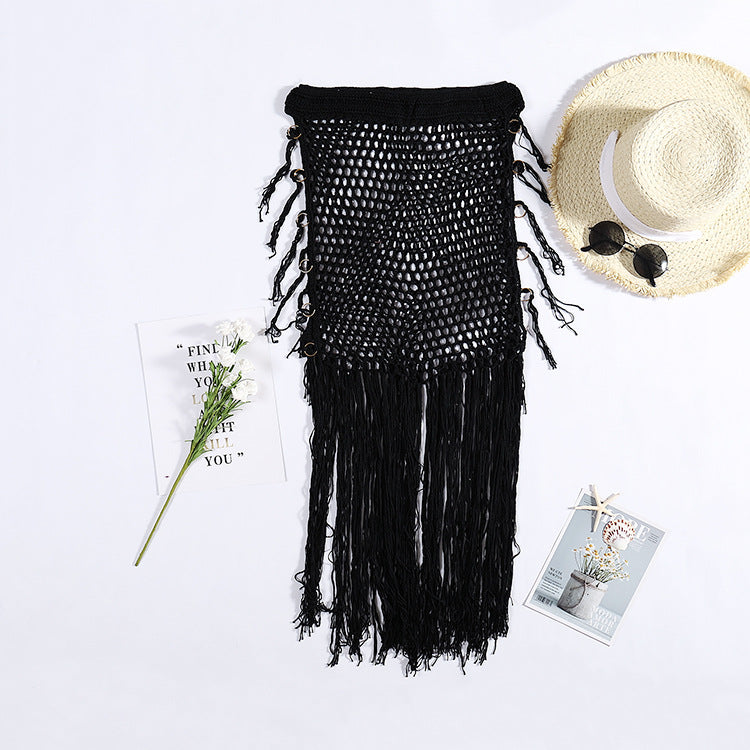 Damen Häkel-Strandponcho mit Fransen und dekorativen Muscheldetails Drune