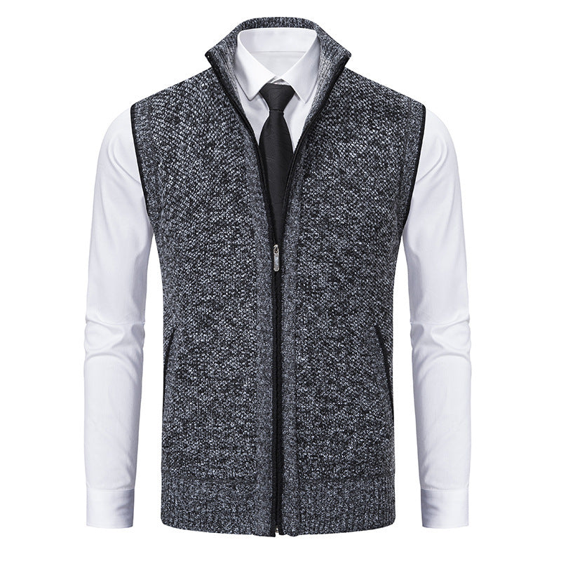 Herren elegante Strickweste mit hohem Kragen und praktischen Reißverschlusstaschen Drune