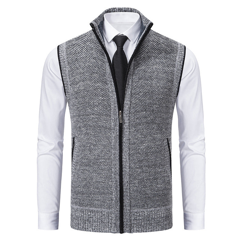 Herren elegante Strickweste mit hohem Kragen und praktischen Reißverschlusstaschen Drune