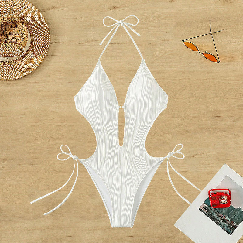 Damen Einteiler Badeanzug mit modischem Cut-Out und elastischem Wickeldetail Drune