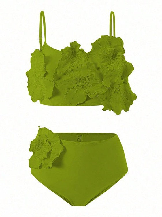 Damen Bikini-Set mit floralem Oberteil und hoch geschnittenem Höschen Drune