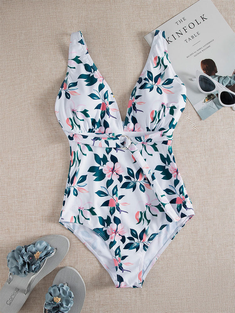 Damen Einteiler Badeanzug mit Wickeldetail und floralem Design Drune