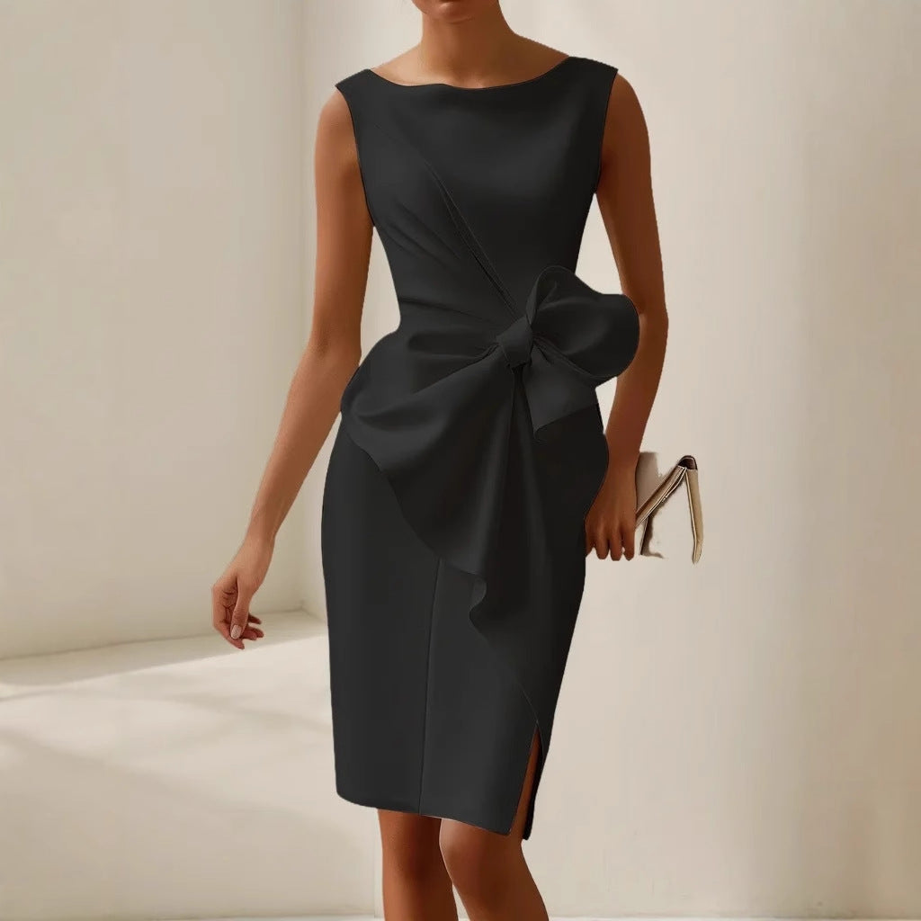 Damen Sommer Schleifen Detail Drapiert Midikleid
