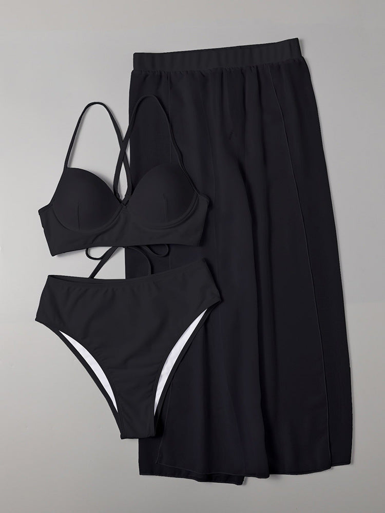 Damen Bikini-Set mit hochgeschnittenem Höschen und luftiger Wickelrock Drune