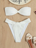 Damen Bandeau-Bikini mit modischer Raffung und hoch geschnittenem Slip Drune