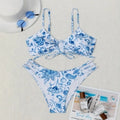 Damen Bikini-Set mit floralem Wickeldetail und hochgeschnittenem Slip Drune