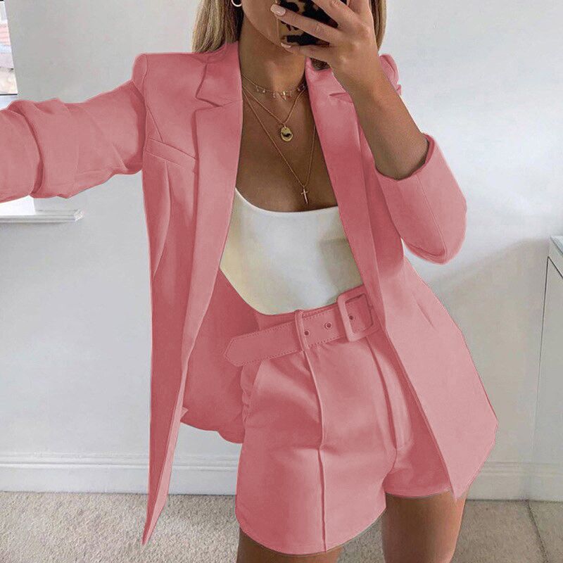 Damen Modisches Blazer-Set mit figurbetontem Schnitt und hoch taillierten Shorts Drune