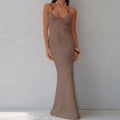 Damen Elegantes Maxikleid mit tiefem V-Ausschnitt und schmalem Schnitt Drune