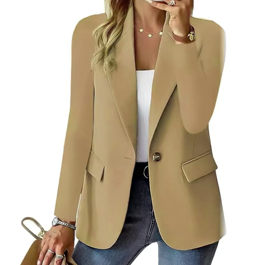 Damen Eleganter Casual Blazer mit Modernen Taschen und Dezentem Knopf Drune