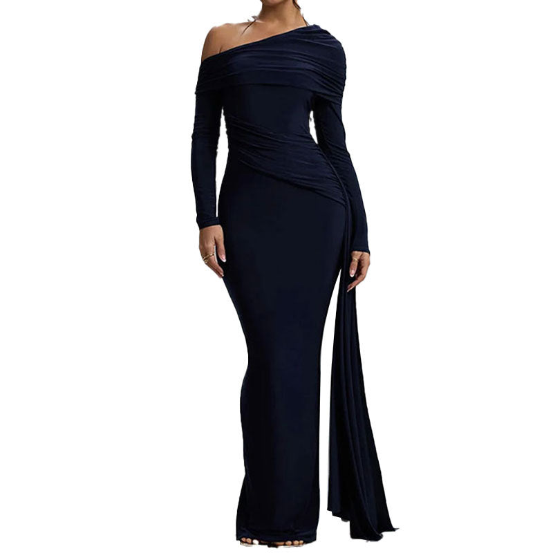 Damen Elegantes One-Shoulder Abendkleid mit figurformendem Schnitt und langen Ärmeln Drune